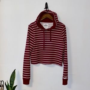 Red/White Stripe Crop Boyfriend Hoodie